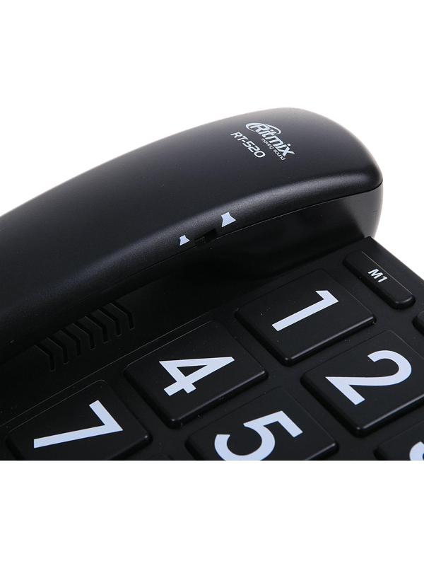 Проводной телефон Ritmix RT-520, световой индикатор, настольно-настенный, черный