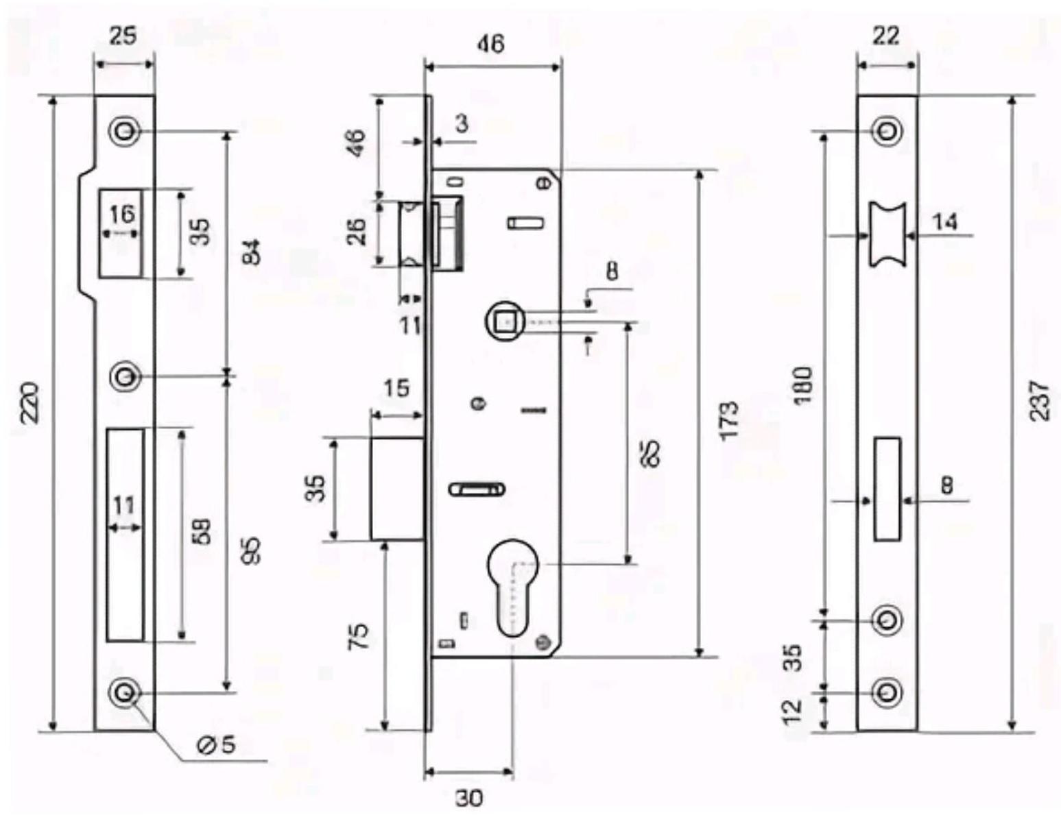 Корпус замка PALLADIUM 0153, 30 мм, цвет латунь
