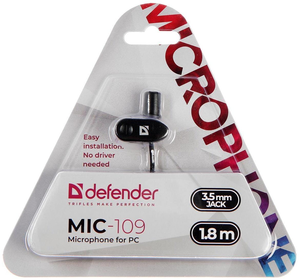 Микрофон Defender MIC-109, компьютерный, на прищепке, кабель 1.8 м, черный