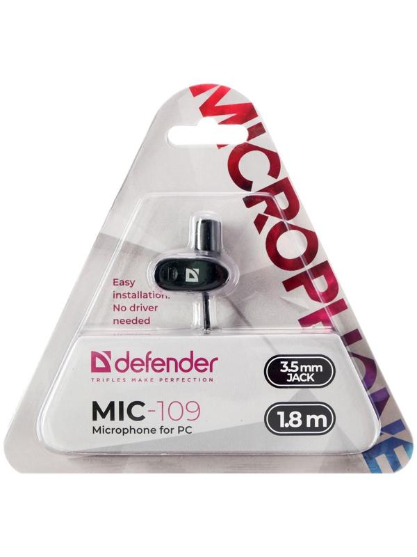 Микрофон Defender MIC-109, компьютерный, на прищепке, кабель 1.8 м, черный