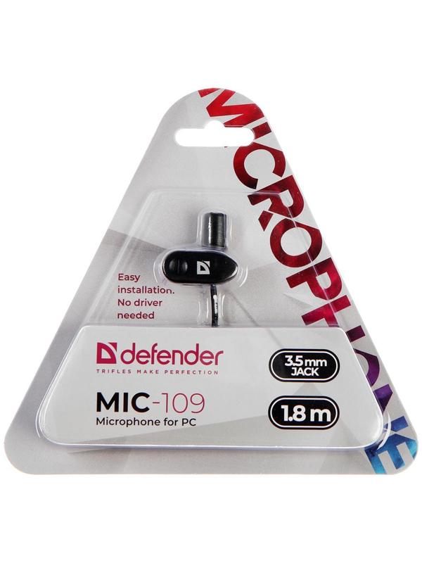 Микрофон Defender MIC-109, компьютерный, на прищепке, кабель 1.8 м, черный