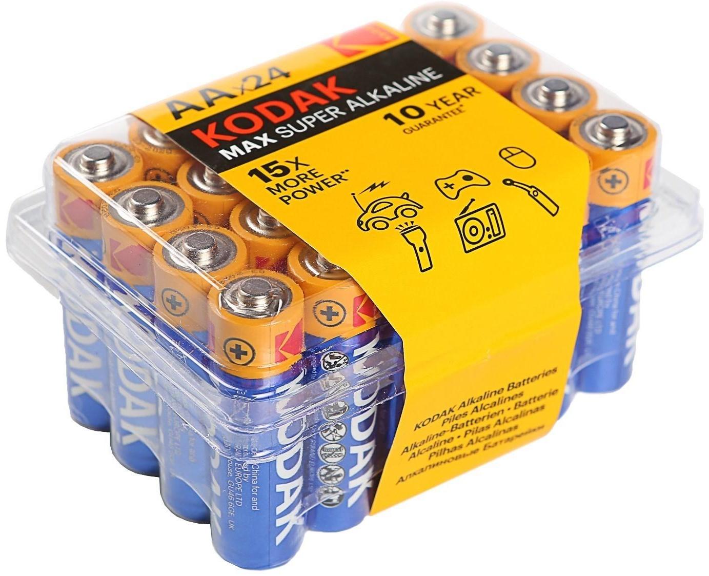 Батарейка алкалиновая Kodak Max, AA, LR6-24BOX, 1.5В, бокс, 24 шт.