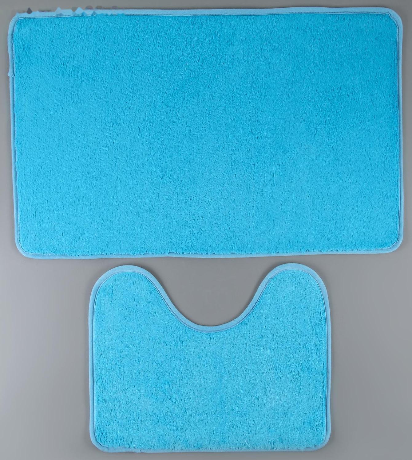 Набор ковриков для ванной и туалета Доляна «Пушистик», 2 шт: 40×50, 50×80 см цвет голубой