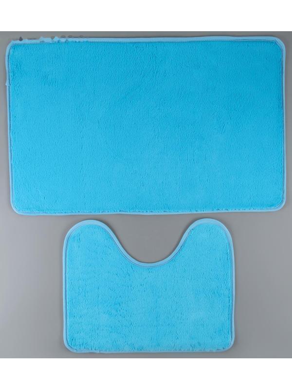 Набор ковриков для ванной и туалета Доляна «Пушистик», 2 шт: 40×50, 50×80 см цвет голубой