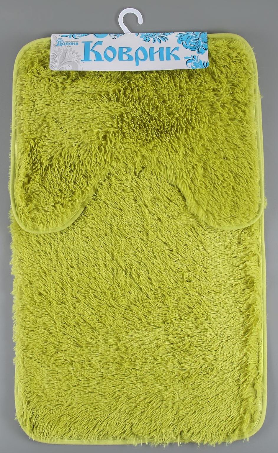 Набор ковриков для ванной и туалета Доляна «Пушистик», 2 шт: 40×50, 50×80 см, цвет зелёный