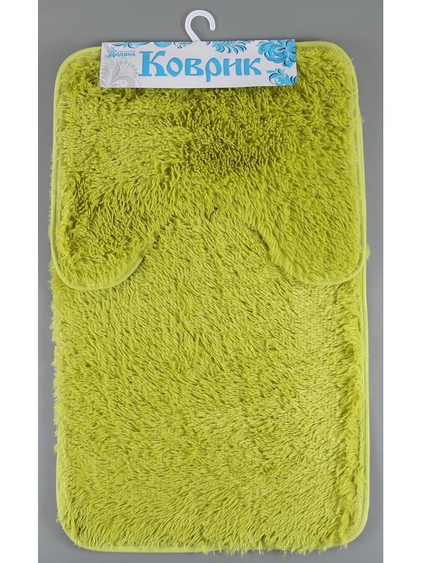 Набор ковриков для ванной и туалета Доляна «Пушистик», 2 шт: 40×50, 50×80 см, цвет зелёный