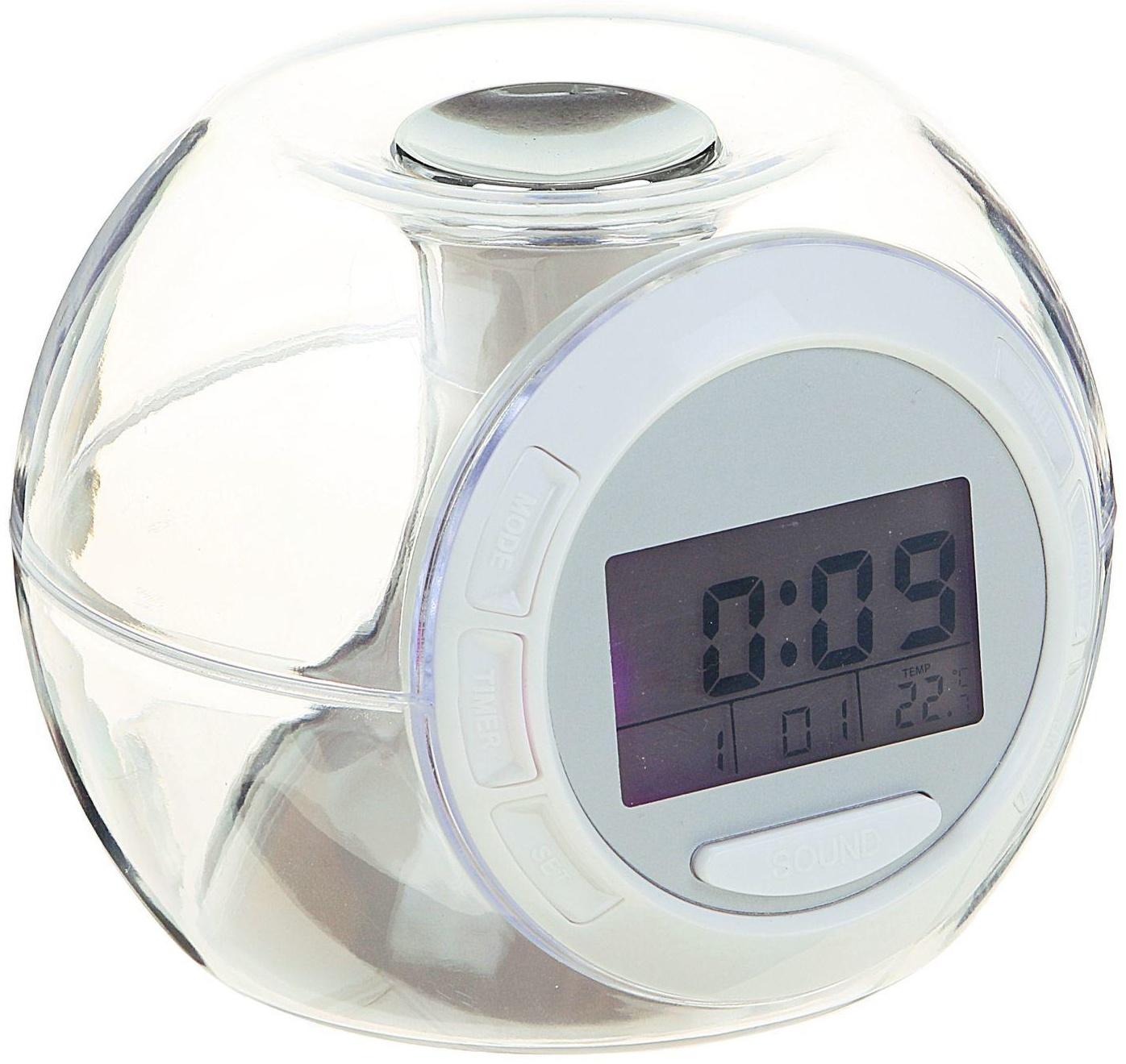 Будильник Luazon LB-06, 7 цветов дисплея, 6 мелодий, прозрачный