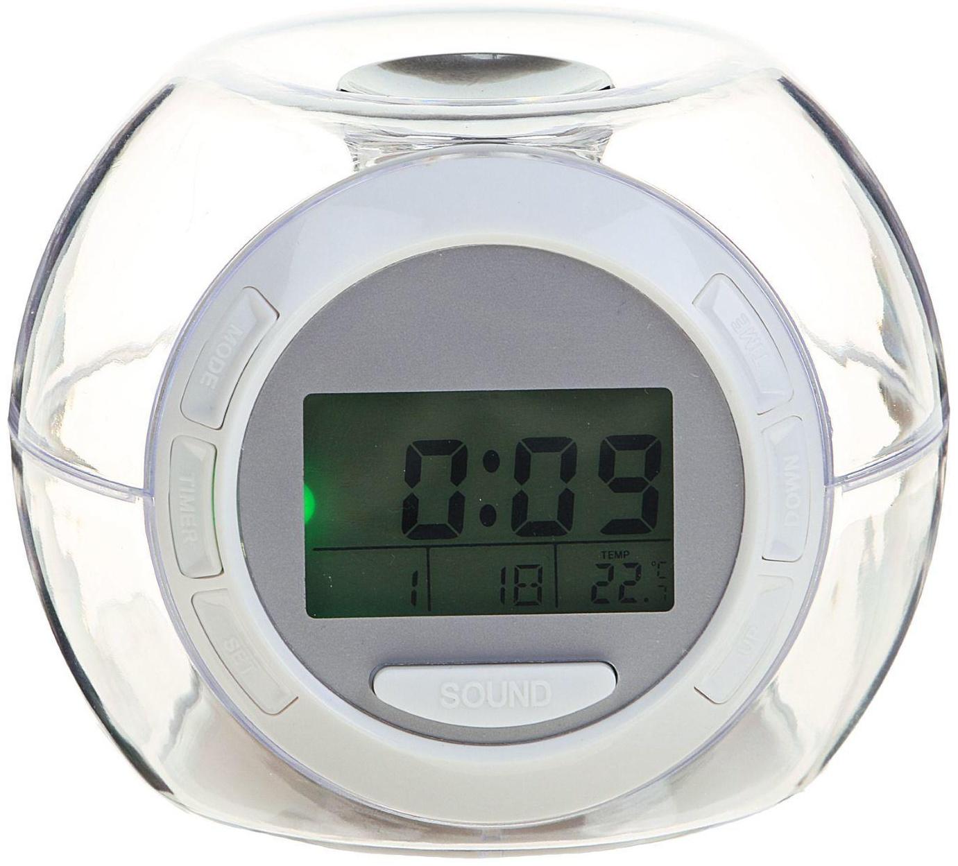 Будильник Luazon LB-06, 7 цветов дисплея, 6 мелодий, прозрачный