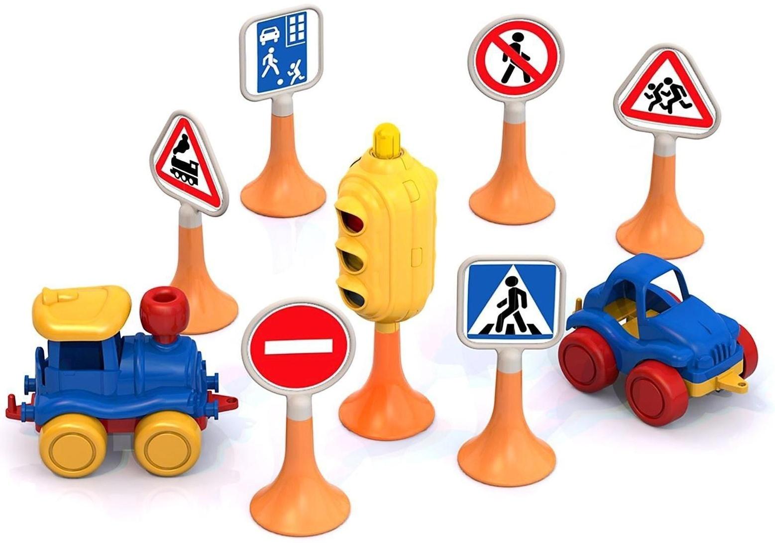 Набор «Дорожные знаки» №3 светофор, 6 знаков, 2 машинки