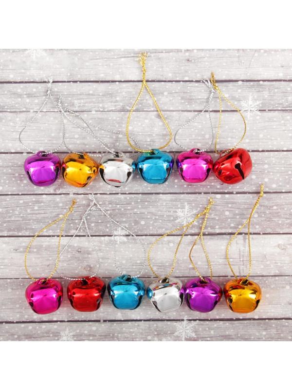 Бубенчики, набор 12 шт., размер 1 шт: 2,5×2,5 см, цвет красный, жёлтый, розовый, синий, серебряный