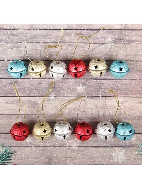 Бубенчики, набор 12 шт., размер 1 шт: 3×3 см, цвет серебряный, золотой, красный, голубой