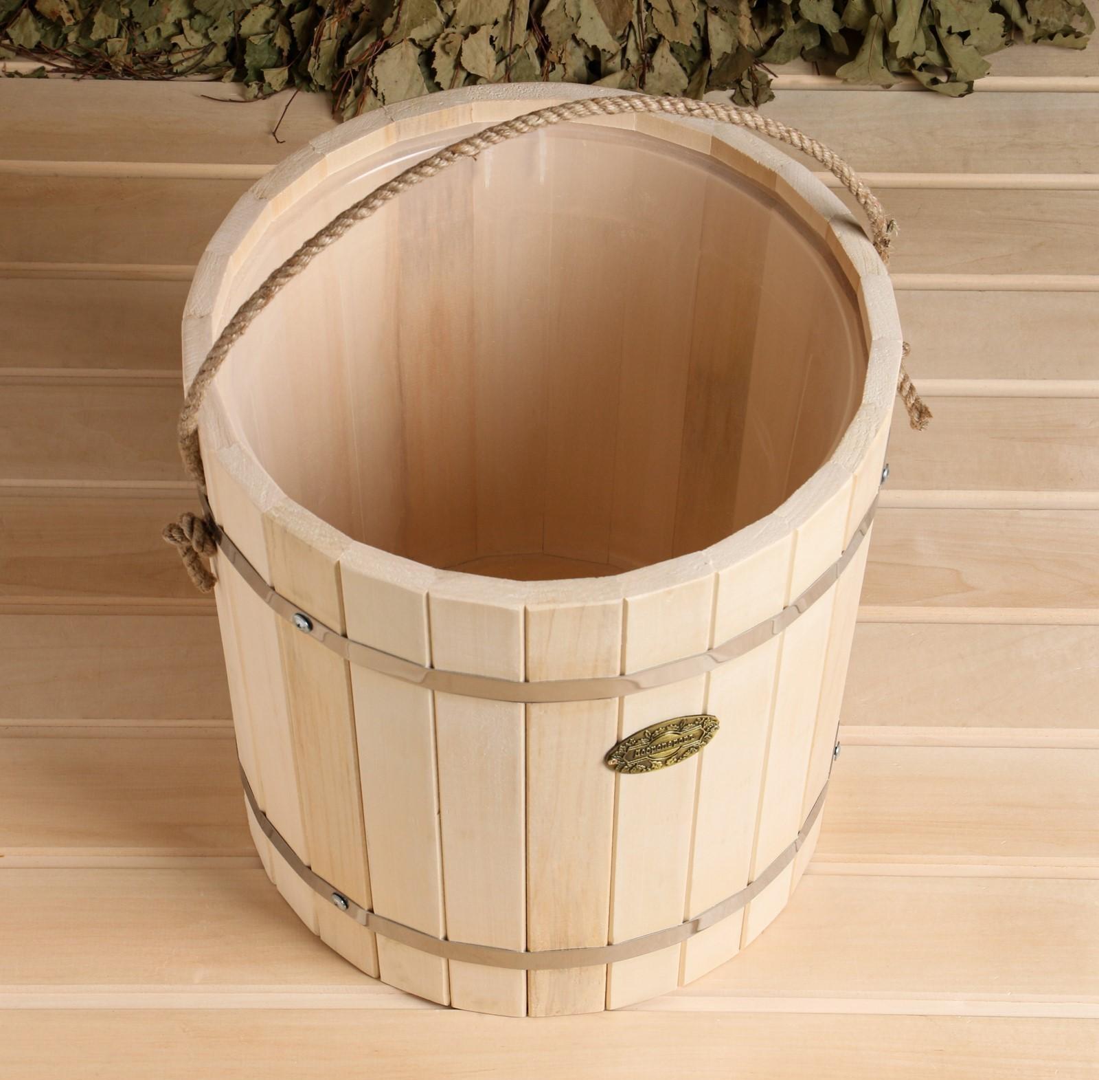 Ведро из липы, 18л,  пластиковая вставка, ручка-веревка, 