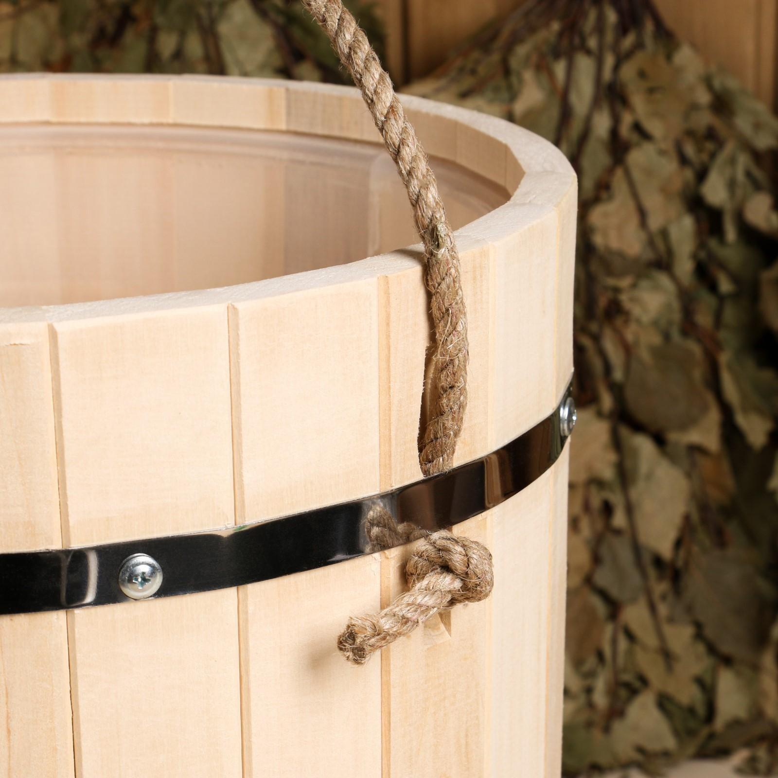 Ведро из липы, 18л,  пластиковая вставка, ручка-веревка, 