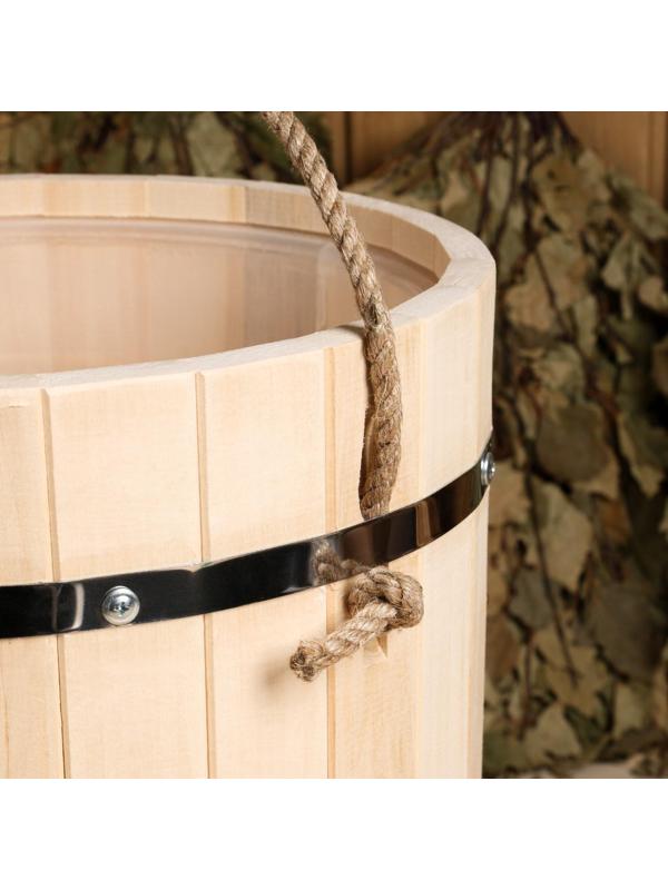 Ведро из липы, 18л,  пластиковая вставка, ручка-веревка, 