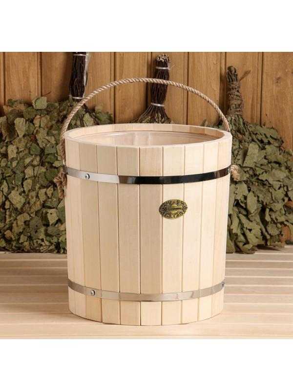 Ведро из липы, 18л,  пластиковая вставка, ручка-веревка, 