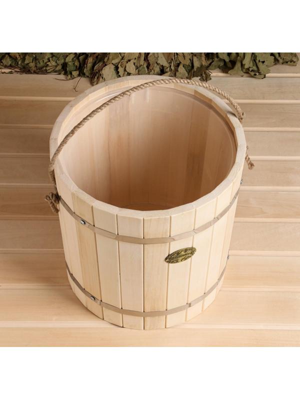 Ведро из липы, 18л,  пластиковая вставка, ручка-веревка, 