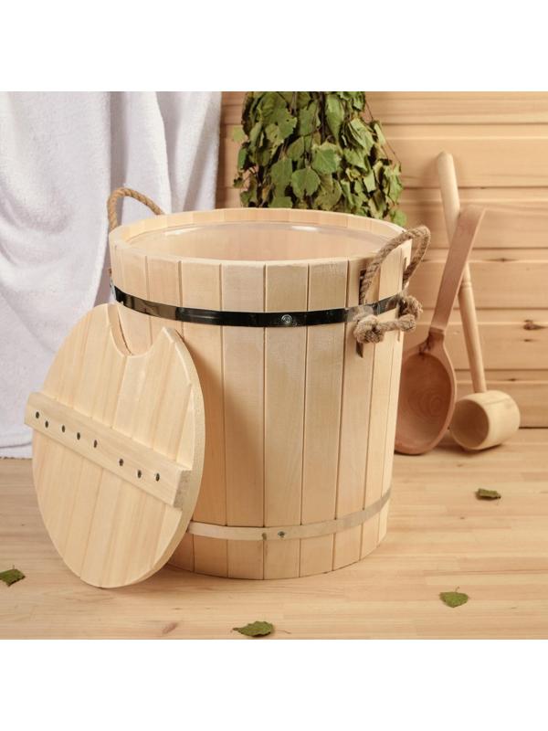 Запарник из липы, 18л, пластиковая вставка, с крышкой, 