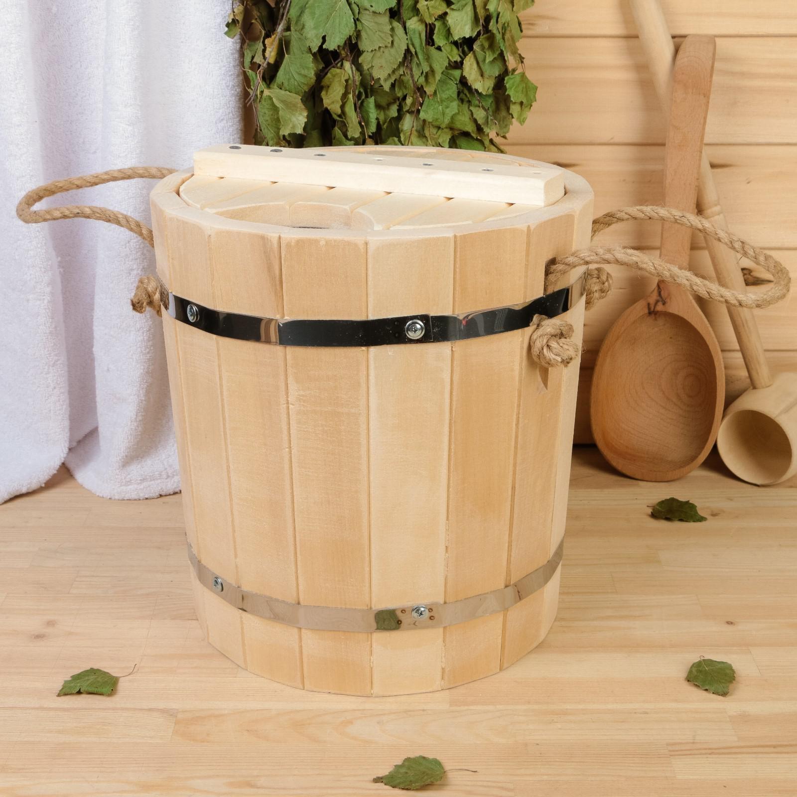 Запарник из липы, 9л, пластиковая вставка, с крышкой, 
