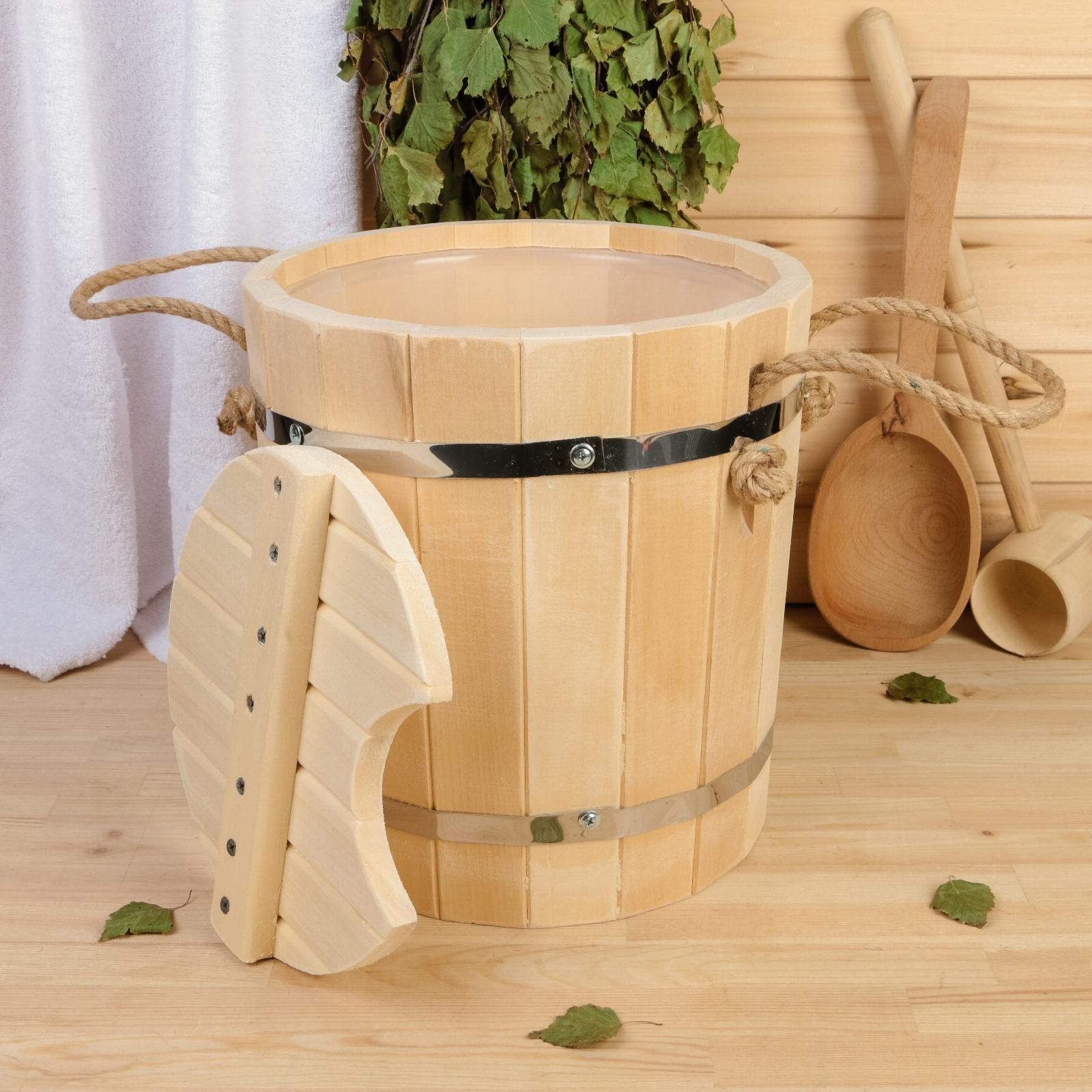 Запарник из липы, 9л, пластиковая вставка, с крышкой, 