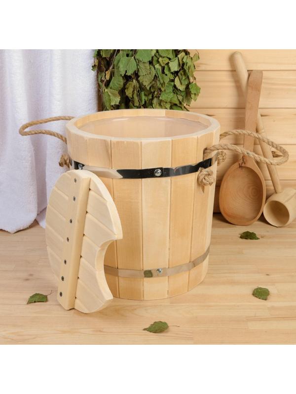 Запарник из липы, 9л, пластиковая вставка, с крышкой, 