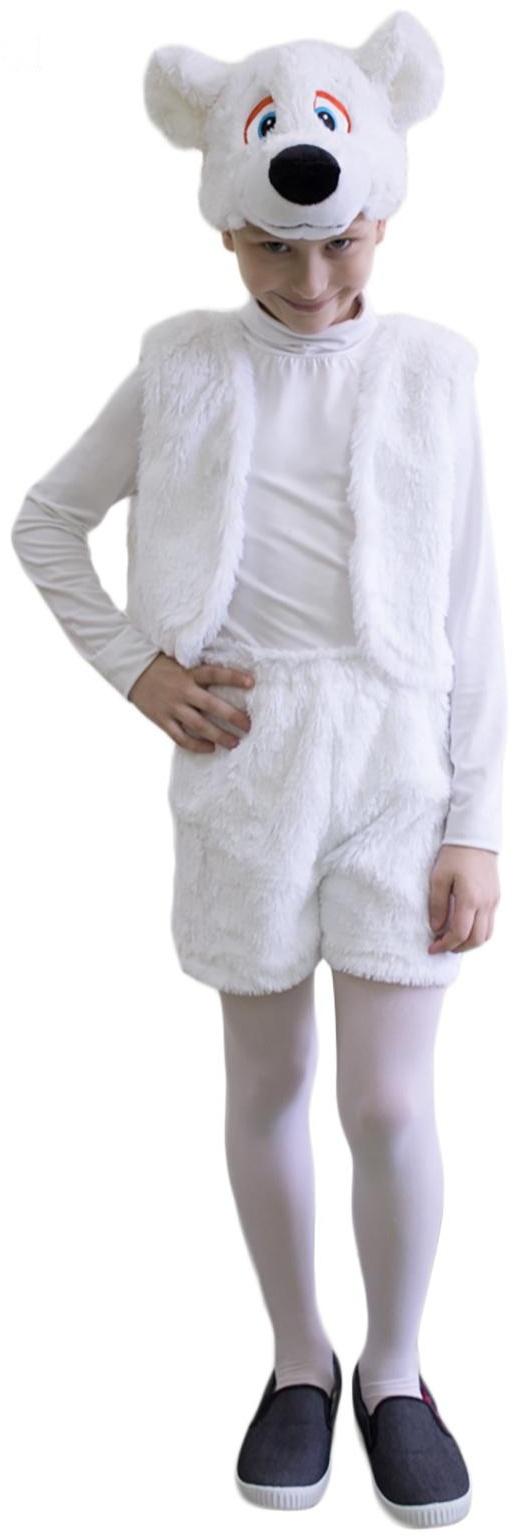 Карнавальный костюм «Белый медвежонок», шапочка, жилет, шорты, рост 122-128 см