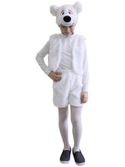 Карнавальный костюм «Белый медвежонок», шапочка, жилет, шорты, рост 122-128 см