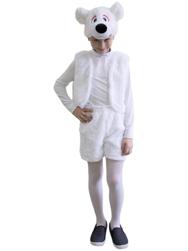 Карнавальный костюм «Белый медвежонок», шапочка, жилет, шорты, рост 122-128 см