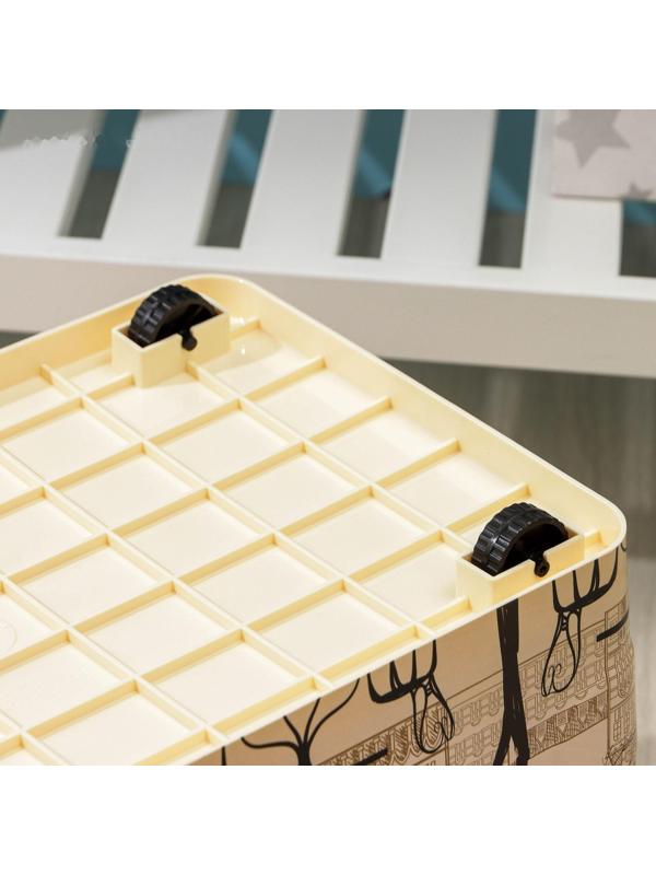 Контейнер для хранения с крышкой «Уличное кафе», 35 л, 50,5×31,5×28 см, на колёсиках, цвет слоновая кость