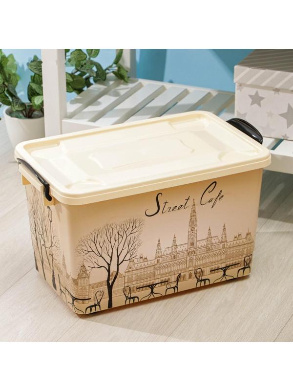 Контейнер для хранения с крышкой «Уличное кафе», 35 л, 50,5×31,5×28 см, на колёсиках, цвет слоновая кость