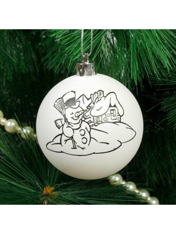 Новогоднее ёлочное украшение под роспись «Снеговик» размер шара 6 см