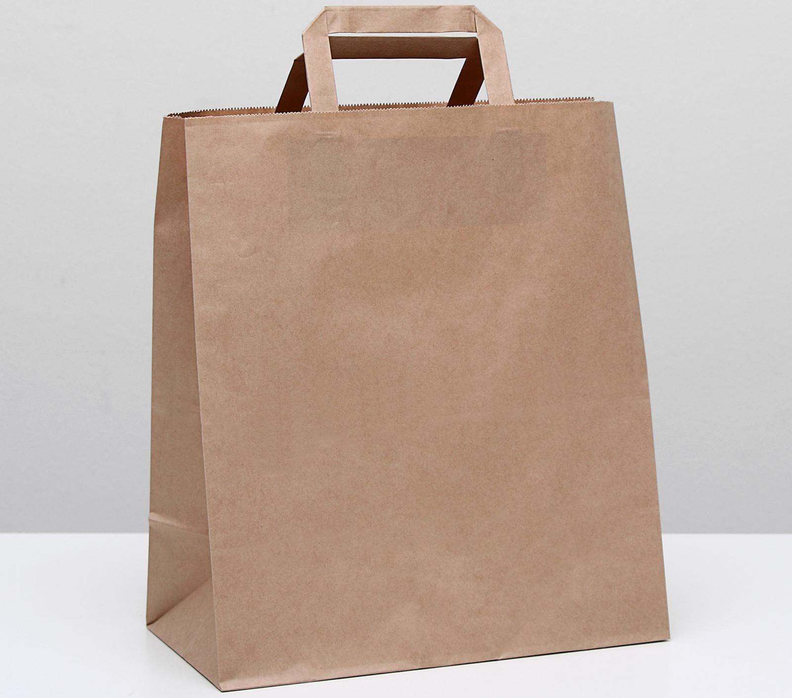 Пакет крафт без печати, плоская ручка 28 х 15 х 32 см