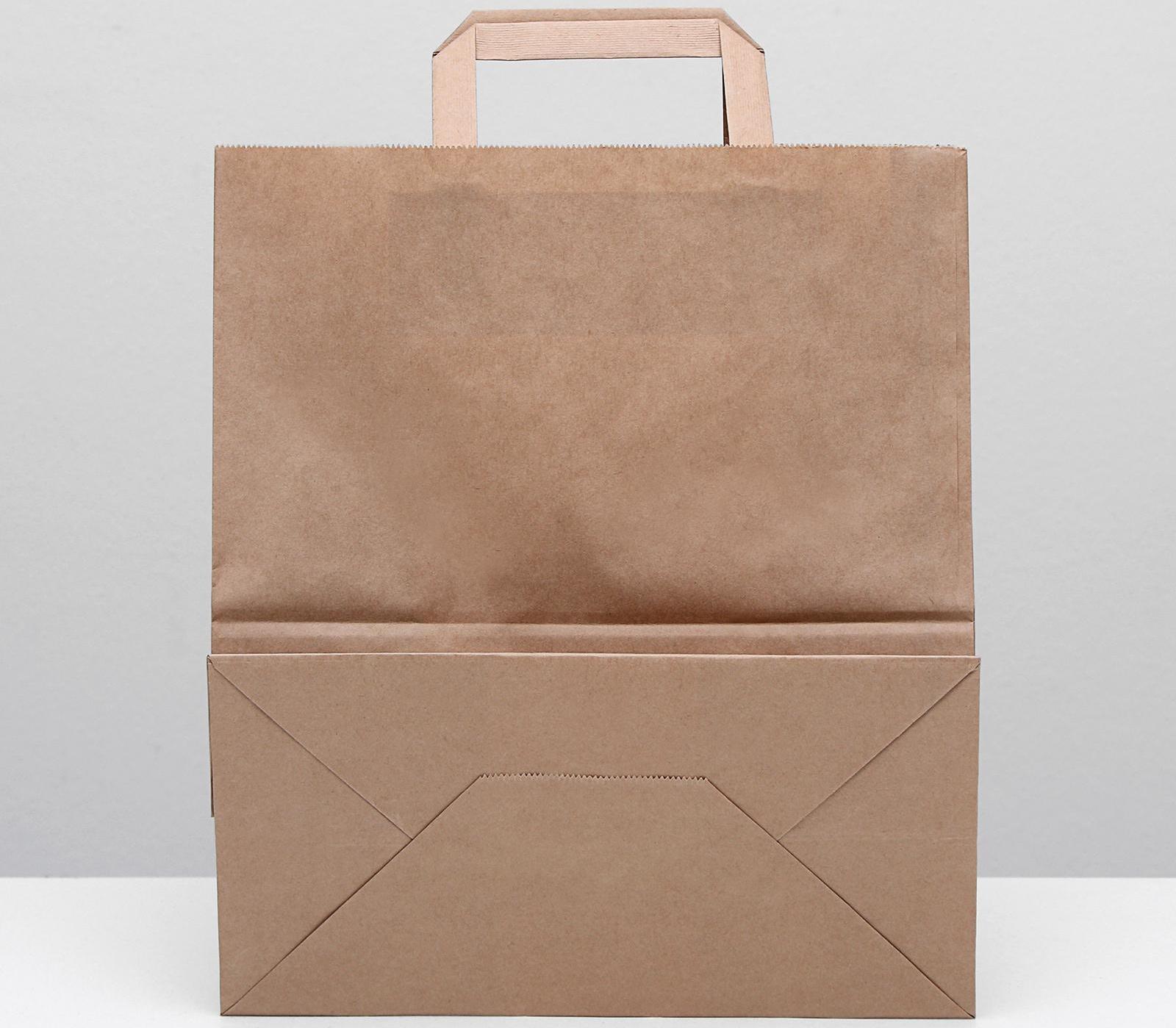 Пакет крафт без печати, плоская ручка 28 х 15 х 32 см