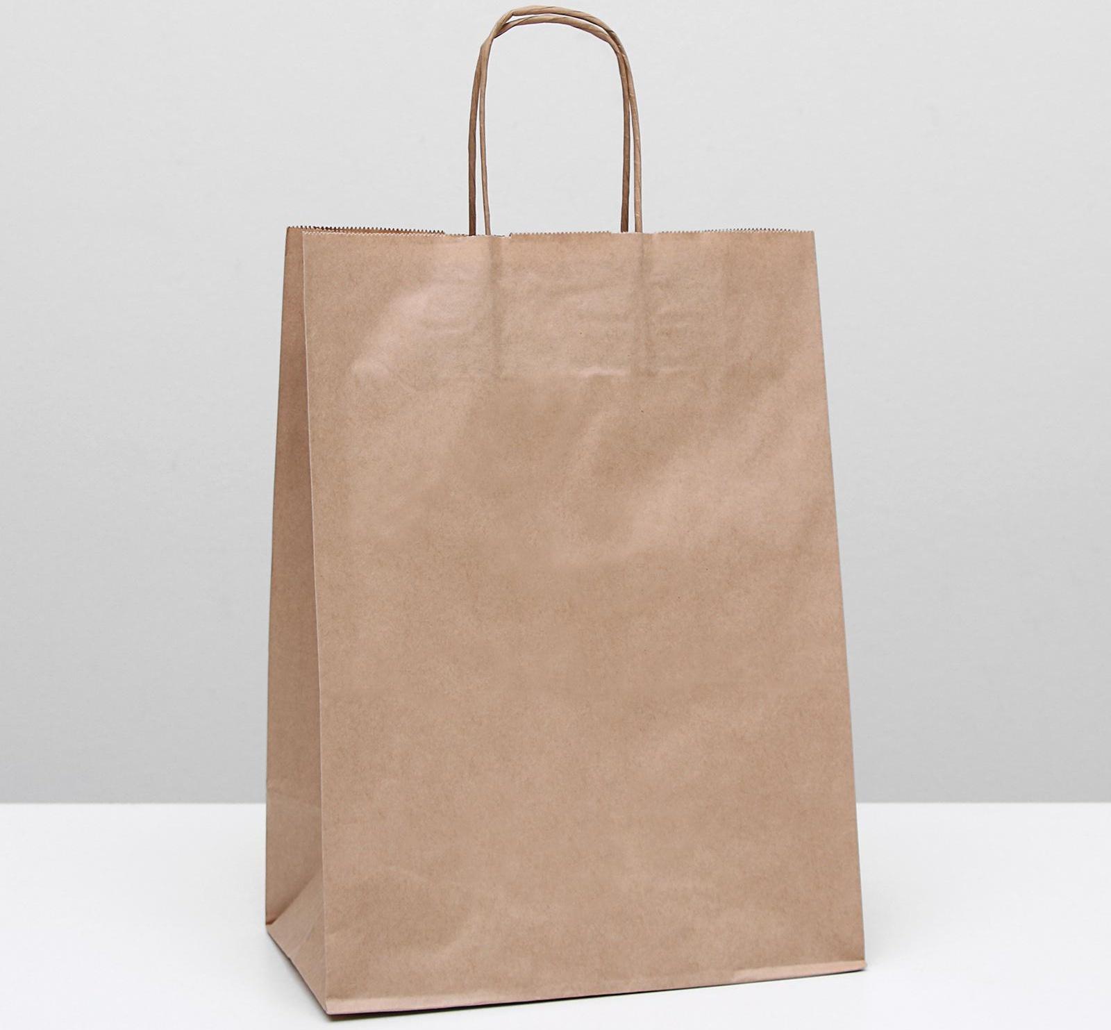 Пакет крафт без печати, круглая ручка 26 х 15 х 35 см
