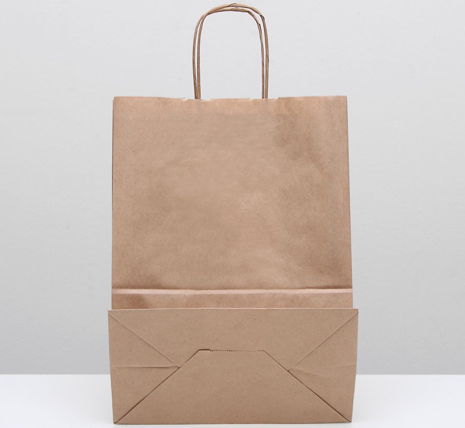 Пакет крафт без печати, круглая ручка 26 х 15 х 35 см