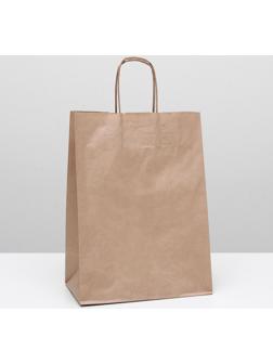 Пакет крафт без печати, круглая ручка 26 х 15 х 35 см