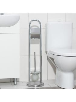 Ёршик для унитаза с подставкой напольный, 22×22×82 см, с держателем для туалетной бумаги, цвет хром