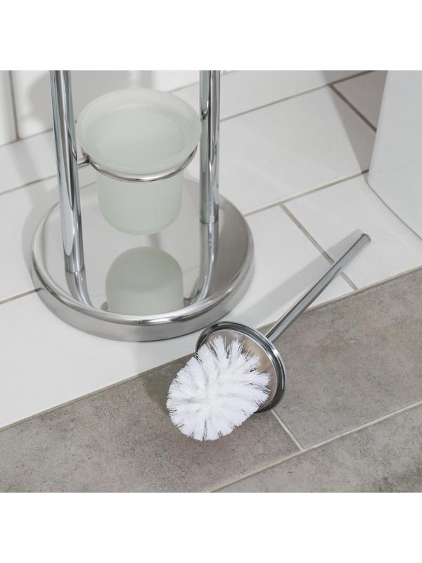 Ёршик для унитаза с подставкой напольный, 22×22×82 см, с держателем для туалетной бумаги, цвет хром