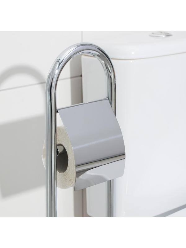 Ёршик для унитаза с подставкой напольный, 22×22×82 см, с держателем для туалетной бумаги, цвет хром