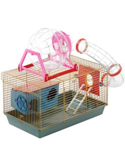 Клетка для грызунов малая с лабиринтом, колесом и домом, микс цветов, 40 x 25 х 22 см