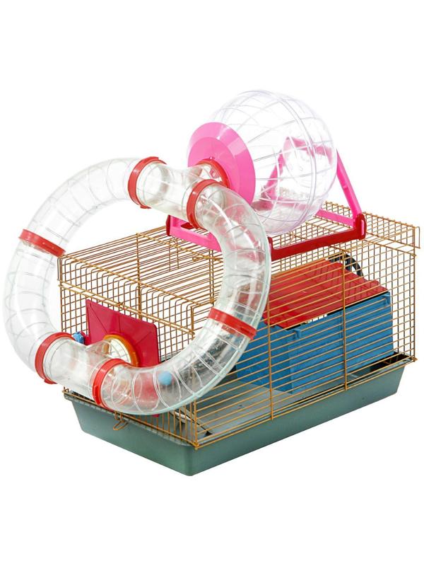 Клетка для грызунов малая с лабиринтом, колесом и домом, микс цветов, 40 x 25 х 22 см