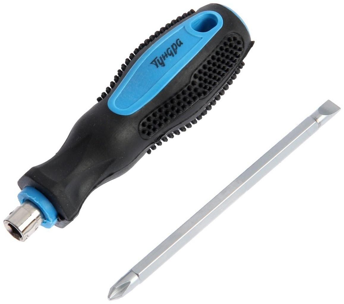 Отвертка комбинированная ТУНДРА, 2 в 1, сатин, 2К рукоятка, магнит, PH2/SL6 х 100 мм