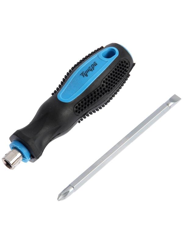 Отвертка комбинированная ТУНДРА, 2 в 1, сатин, 2К рукоятка, магнит, PH2/SL6 х 100 мм