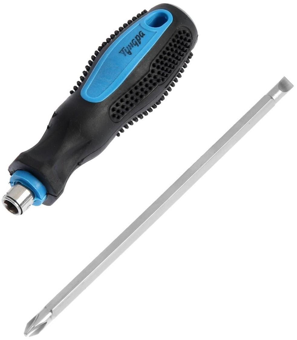 Отвертка комбинированная ТУНДРА, 2 в 1, сатин, 2К рукоятка, магнит, PH2/SL6 х 150 мм