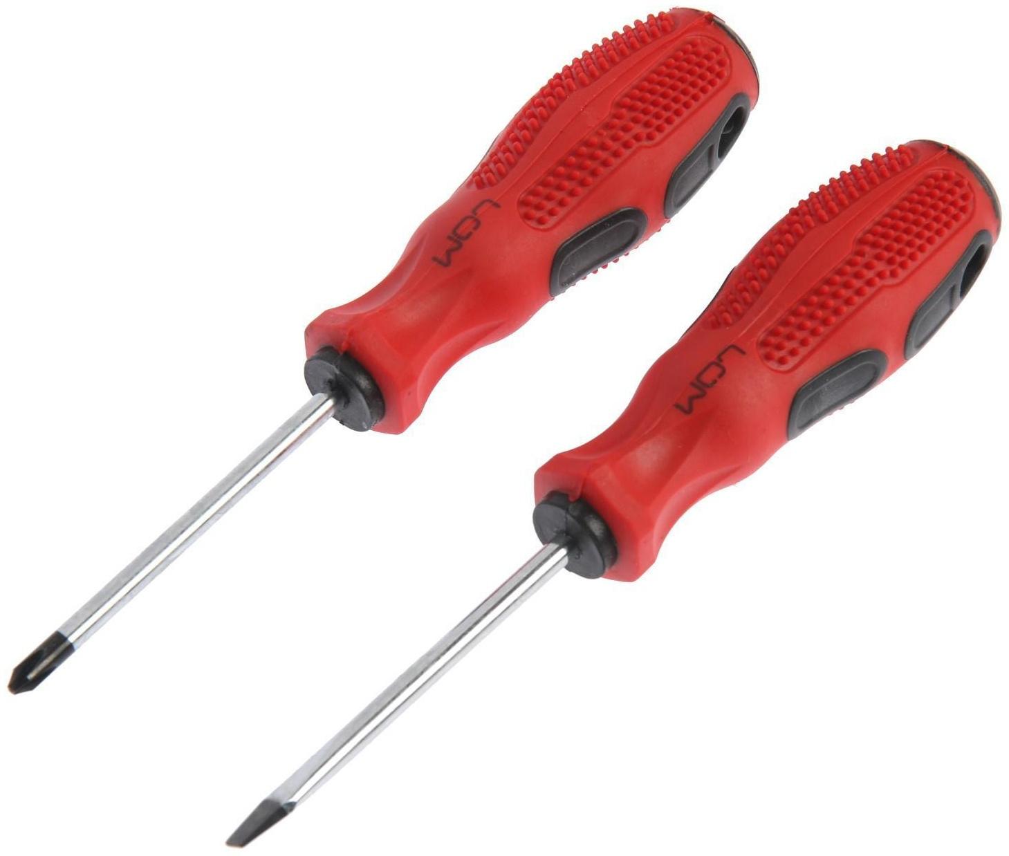 Набор отверток ЛОМ, магнит, двухкомпонентные рукоятки, PH1/SL5 х 75 мм, 2 шт.