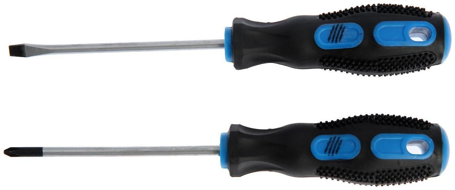 Набор отверток ТУНДРА, сатин, магнит, двухкомпонентные рукоятки, PH1 и SL5 х 100 мм, 2 шт.