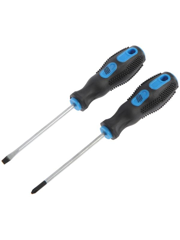 Набор отверток ТУНДРА, сатин, магнит, двухкомпонентные рукоятки, PH1 и SL5 х 100 мм, 2 шт.