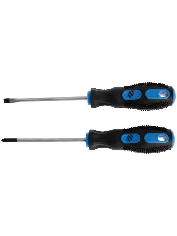 Набор отверток ТУНДРА, сатин, магнит, двухкомпонентные рукоятки, PH1 и SL5 х 100 мм, 2 шт.
