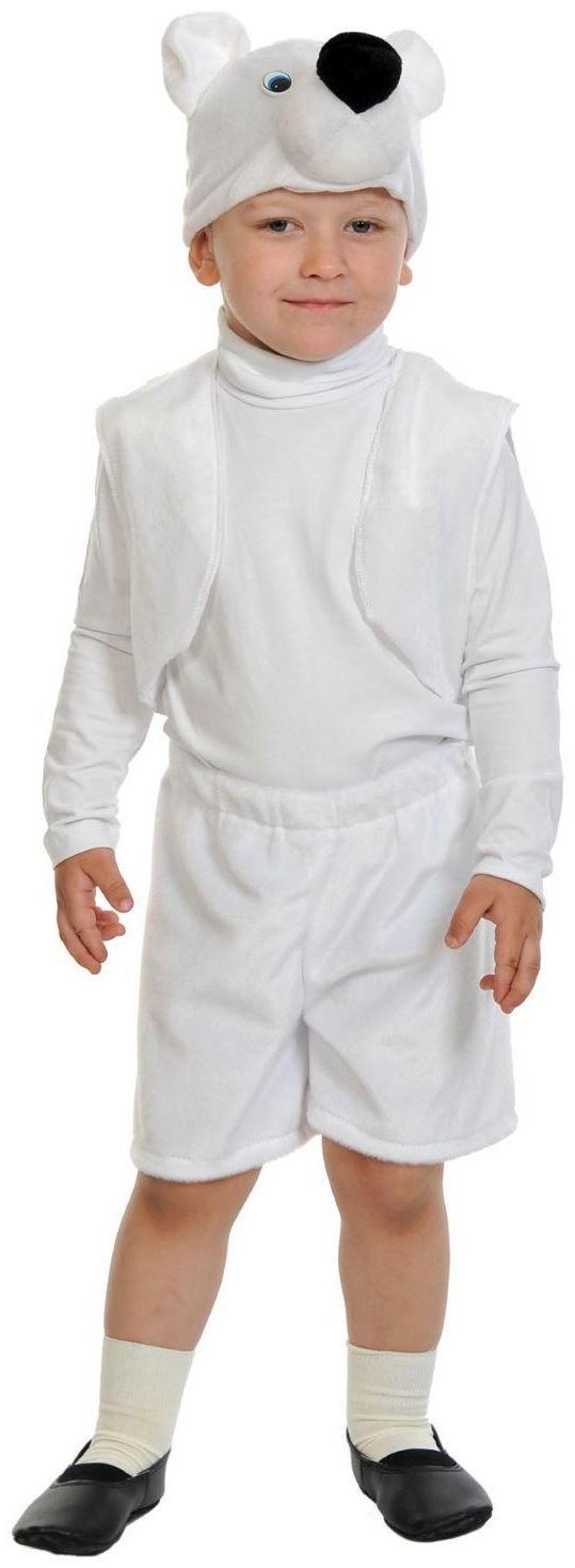 Карнавальный костюм «Белый мишка», плюш-лайт, жилет, шорты, маска, рост 92-116 см