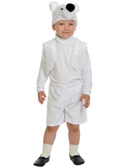 Карнавальный костюм «Белый мишка», плюш-лайт, жилет, шорты, маска, рост 92-116 см