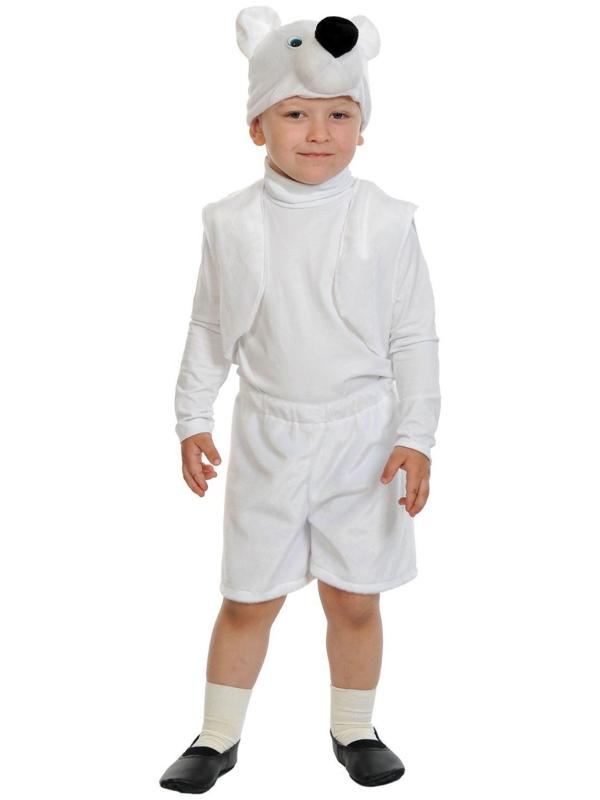 Карнавальный костюм «Белый мишка», плюш-лайт, жилет, шорты, маска, рост 92-116 см